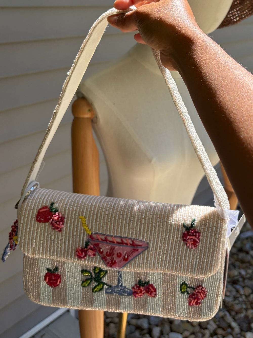 Anthropologie Pink cocktail drink beaded bag
